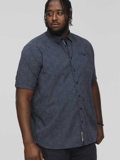 D555 BRODY S/S Micro AO Print Shirt Navy - Kauluspaidat - Miesten isot kauluspaidat 2XL – 8XL