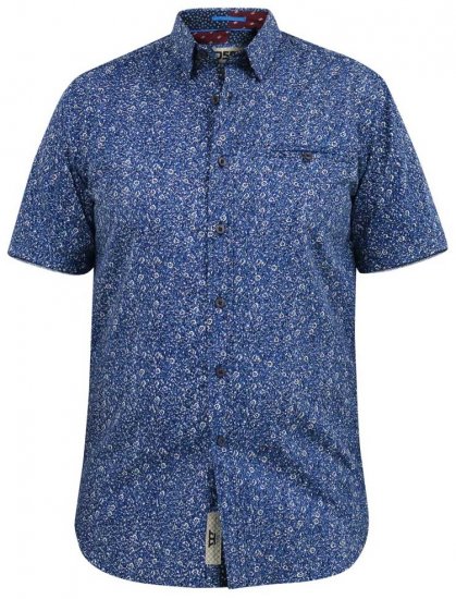 D555 KYLE S/S Micro AO Print Shirt Blue - Kauluspaidat - Miesten isot kauluspaidat 2XL – 8XL