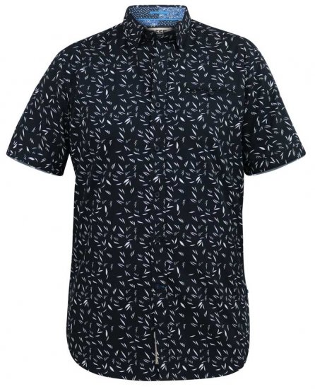D555 BEAU S/S AO Leaf Print Shirt Navy - Kauluspaidat - Miesten isot kauluspaidat 2XL – 8XL