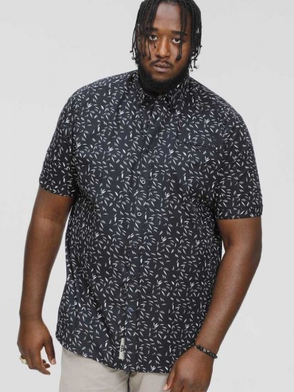 D555 BEAU S/S AO Leaf Print Shirt Navy - Kauluspaidat - Miesten isot kauluspaidat 2XL – 8XL