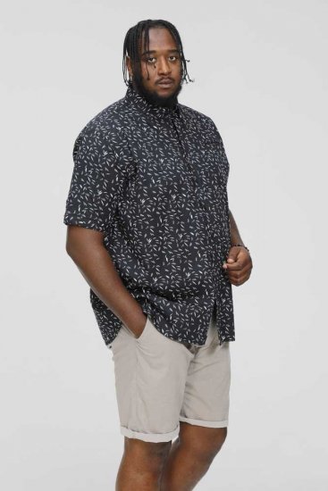 D555 BEAU S/S AO Leaf Print Shirt Navy - Kauluspaidat - Miesten isot kauluspaidat 2XL – 8XL