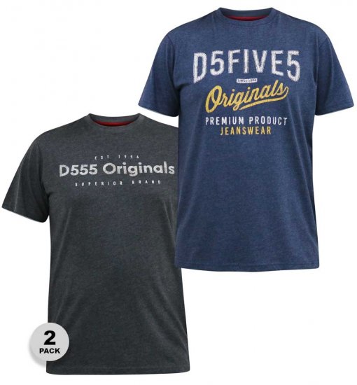 D555 ALFRED 2-Pack Brand Carrier Printed Crew Neck T-Shirts - T-paidat - Isot T-paidat 2XL – 14XL