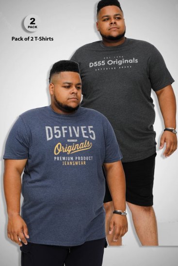 D555 ALFRED 2-Pack Brand Carrier Printed Crew Neck T-Shirts - T-paidat - Isot T-paidat 2XL – 14XL