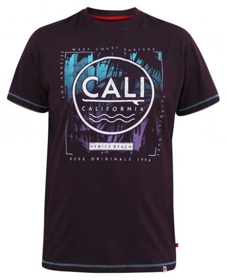 D555 NOVA Cali Surf Printed Crew Neck T-Shirt Plum - T-paidat - Isot T-paidat 2XL – 14XL