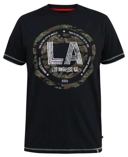 D555 BENNY LA Camo Printed Crew Neck T-Shirt Black - T-paidat - Isot T-paidat 2XL – 14XL