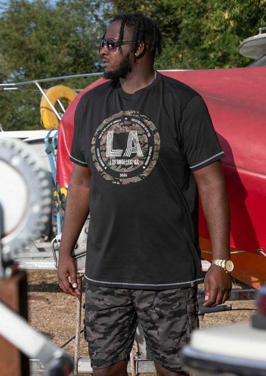 D555 BENNY LA Camo Printed Crew Neck T-Shirt Black - T-paidat - Isot T-paidat 2XL – 14XL