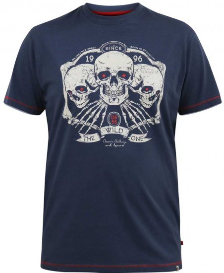 D555 COOK Trio Of Skulls Printed Crew Neck T-Shirt Slate Blue - T-paidat - Isot T-paidat 2XL – 14XL