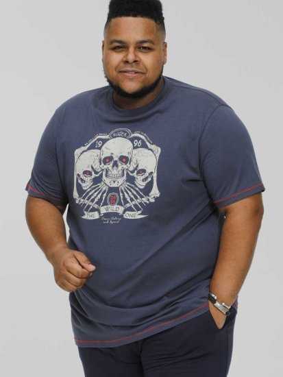 D555 COOK Trio Of Skulls Printed Crew Neck T-Shirt Slate Blue - T-paidat - Isot T-paidat 2XL – 14XL