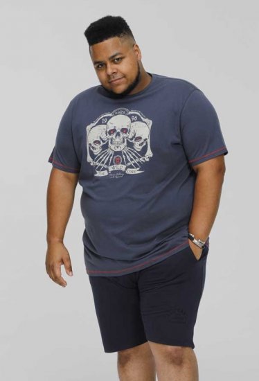 D555 COOK Trio Of Skulls Printed Crew Neck T-Shirt Slate Blue - T-paidat - Isot T-paidat 2XL – 14XL