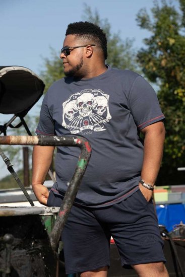 D555 COOK Trio Of Skulls Printed Crew Neck T-Shirt Slate Blue - T-paidat - Isot T-paidat 2XL – 14XL