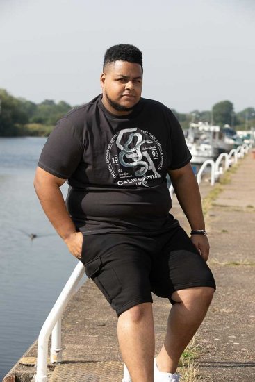 D555 CORTEX California Snake Printed Crew Neck T-Shirt Washed Black - T-paidat - Isot T-paidat 2XL – 14XL