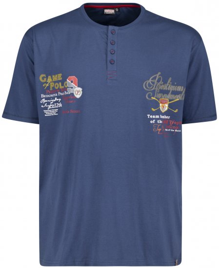 Adamo Dundee Printed Serafino T-shirt Denim Blue - T-paidat - Isot T-paidat 2XL – 14XL