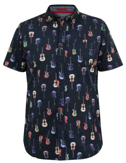 D555 BARRATT Guitar AO Printed Button Down Collar S/S Shirt - Kauluspaidat - Miesten isot kauluspaidat 2XL – 8XL