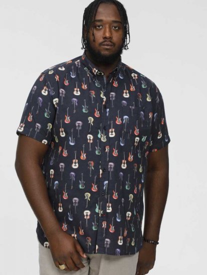 D555 BARRATT Guitar AO Printed Button Down Collar S/S Shirt - Kauluspaidat - Miesten isot kauluspaidat 2XL – 8XL