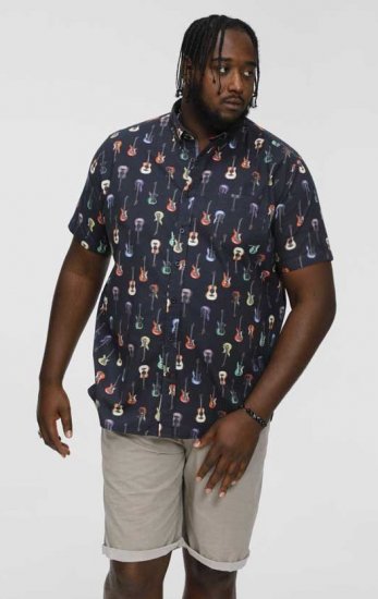 D555 BARRATT Guitar AO Printed Button Down Collar S/S Shirt - Kauluspaidat - Miesten isot kauluspaidat 2XL – 8XL