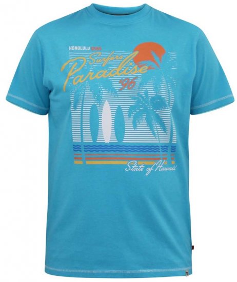 D555 AARON Surfers Paradise Printed Crew Neck T-Shirt Turquoise - T-paidat - Isot T-paidat 2XL – 14XL