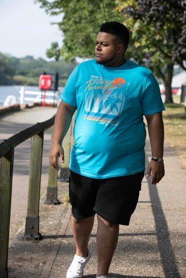 D555 AARON Surfers Paradise Printed Crew Neck T-Shirt Turquoise - T-paidat - Isot T-paidat 2XL – 14XL