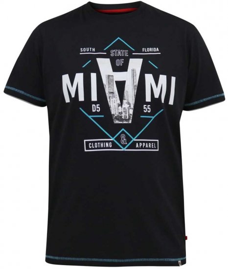 D555 BINGHAM State Of Miami Printed Crew Neck T-Shirt Black - T-paidat - Isot T-paidat 2XL – 14XL