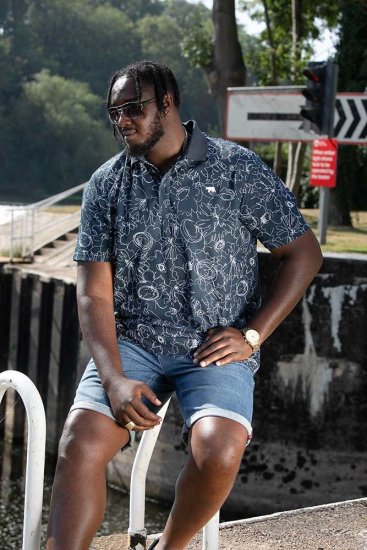 D555 ROLAND Printed Polo Shirt Navy - Pikeepaidat - Miesten isot pikeepaidat