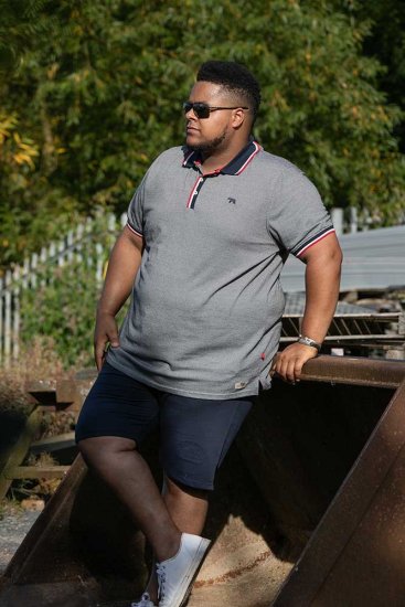 D555 BAYTON 2 Fine Stripe Jersey Polo Grey - Pikeepaidat - Miesten isot pikeepaidat