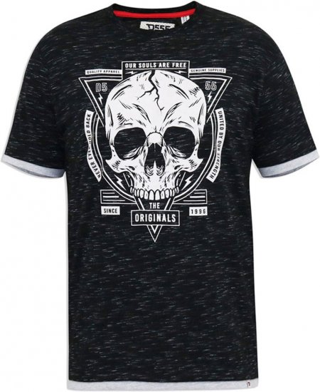 D555 DARREN Skull Printed T-Shirt With Double Layer On Hem & Cuff Black Reno - T-paidat - Isot T-paidat 2XL – 14XL
