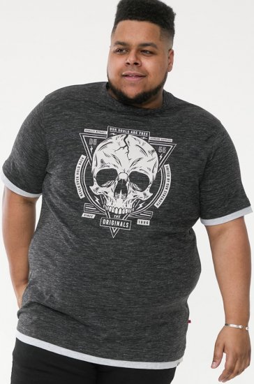 D555 DARREN Skull Printed T-Shirt With Double Layer On Hem & Cuff Black Reno - T-paidat - Isot T-paidat 2XL – 14XL