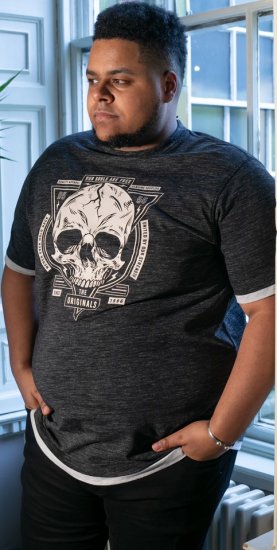 D555 DARREN Skull Printed T-Shirt With Double Layer On Hem & Cuff Black Reno - T-paidat - Isot T-paidat 2XL – 14XL