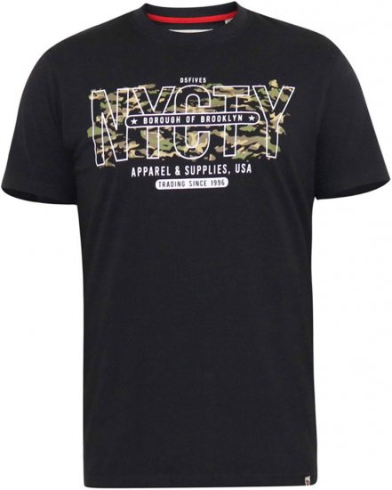 D555 EDWALTON NYCTY Camo Printed Crew Neck T-Shirt Washed Black - T-paidat - Isot T-paidat 2XL – 14XL