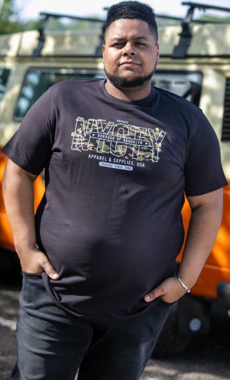 D555 EDWALTON NYCTY Camo Printed Crew Neck T-Shirt Washed Black - T-paidat - Isot T-paidat 2XL – 14XL