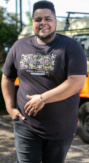 D555 EDWALTON NYCTY Camo Printed Crew Neck T-Shirt Washed Black - T-paidat - Isot T-paidat 2XL – 14XL