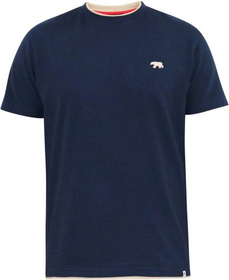 D555 SANDFORD Double Layer On Neck Ribs And Hem Waffle Textured T-Shirt Navy - T-paidat - Isot T-paidat 2XL – 14XL