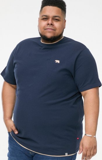 D555 SANDFORD Double Layer On Neck Ribs And Hem Waffle Textured T-Shirt Navy - T-paidat - Isot T-paidat 2XL – 14XL