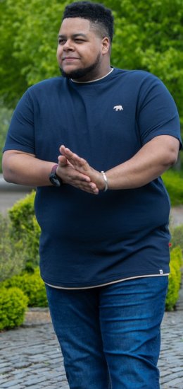 D555 SANDFORD Double Layer On Neck Ribs And Hem Waffle Textured T-Shirt Navy - T-paidat - Isot T-paidat 2XL – 14XL