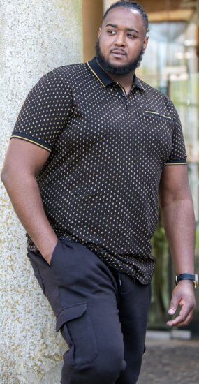 D555 RAUL AOP Jersey Polo With Jacquard Collar, Ribs And Chest Pocket Black - Pikeepaidat - Miesten isot pikeepaidat