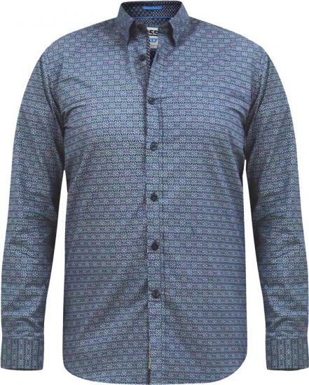 D555 MANGALA Geometric AOP Long Sleeve Shirt With Concealed Button Down Collar Navy - Kauluspaidat - Miesten isot kauluspaidat 2XL – 8XL