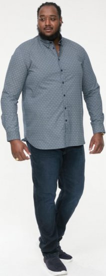 D555 MANGALA Geometric AOP Long Sleeve Shirt With Concealed Button Down Collar Navy - Kauluspaidat - Miesten isot kauluspaidat 2XL – 8XL