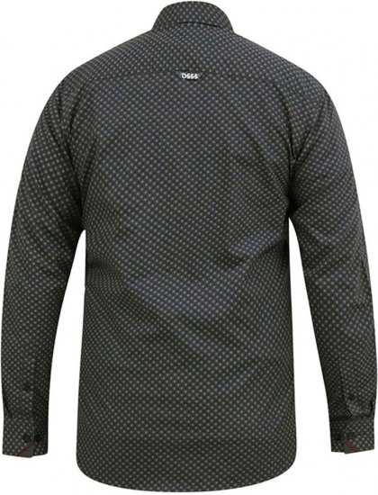 D555 KEATON Micro AOP Long Sleeve Shirt With Concealed Button Down Collar Grey - Kauluspaidat - Miesten isot kauluspaidat 2XL – 8XL