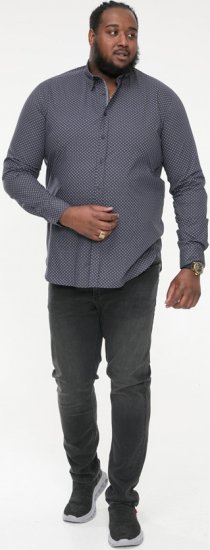 D555 KEATON Micro AOP Long Sleeve Shirt With Concealed Button Down Collar Grey - Kauluspaidat - Miesten isot kauluspaidat 2XL – 8XL