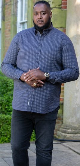 D555 KEATON Micro AOP Long Sleeve Shirt With Concealed Button Down Collar Grey - Kauluspaidat - Miesten isot kauluspaidat 2XL – 8XL