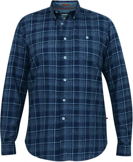D555 SONNY Navy Check Long Sleeve Shirt With Chest Patch Pocket & Button Down Collar Navy Check - Kauluspaidat - Miesten isot kauluspaidat 2XL – 8XL