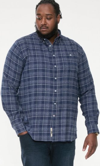 D555 SONNY Navy Check Long Sleeve Shirt With Chest Patch Pocket & Button Down Collar Navy Check - Kauluspaidat - Miesten isot kauluspaidat 2XL – 8XL