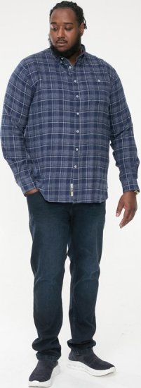 D555 SONNY Navy Check Long Sleeve Shirt With Chest Patch Pocket & Button Down Collar Navy Check - Kauluspaidat - Miesten isot kauluspaidat 2XL – 8XL