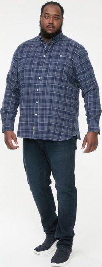 D555 SONNY Navy Check Long Sleeve Shirt With Chest Patch Pocket & Button Down Collar Navy Check - Kauluspaidat - Miesten isot kauluspaidat 2XL – 8XL