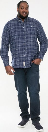 D555 SONNY Navy Check Long Sleeve Shirt With Chest Patch Pocket & Button Down Collar Navy Check - Kauluspaidat - Miesten isot kauluspaidat 2XL – 8XL
