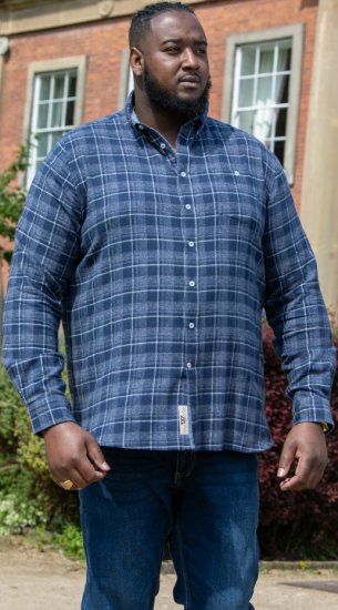 D555 SONNY Navy Check Long Sleeve Shirt With Chest Patch Pocket & Button Down Collar Navy Check - Kauluspaidat - Miesten isot kauluspaidat 2XL – 8XL