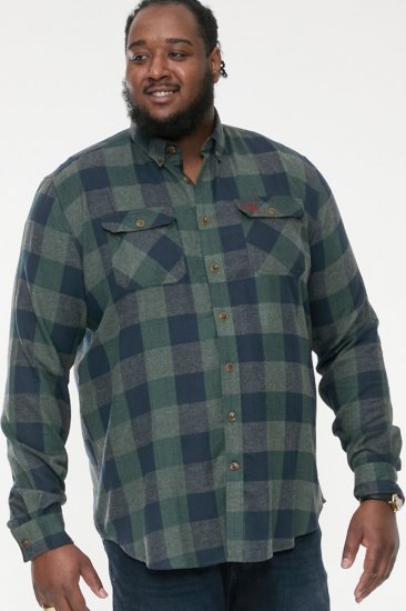 D555 GARFIELD Check Overshirt With Two Patch Pockets & Button Down Collar Navy - Kauluspaidat - Miesten isot kauluspaidat 2XL – 8XL