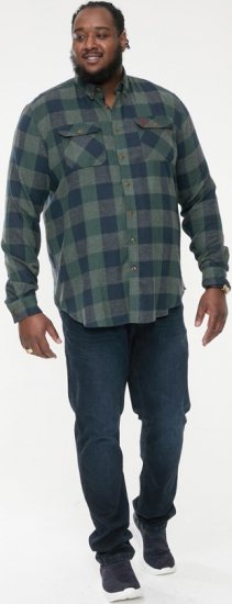 D555 GARFIELD Check Overshirt With Two Patch Pockets & Button Down Collar Navy - Kauluspaidat - Miesten isot kauluspaidat 2XL – 8XL
