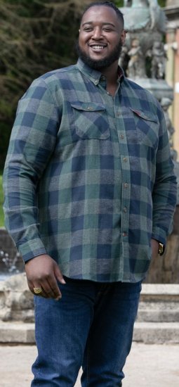 D555 GARFIELD Check Overshirt With Two Patch Pockets & Button Down Collar Navy - Kauluspaidat - Miesten isot kauluspaidat 2XL – 8XL