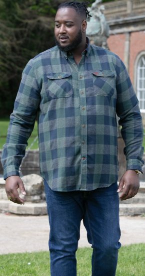 D555 GARFIELD Check Overshirt With Two Patch Pockets & Button Down Collar Navy - Kauluspaidat - Miesten isot kauluspaidat 2XL – 8XL