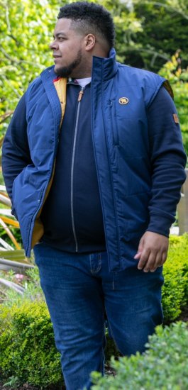 D555 FELIPE Zip Through Padded Gilet With Contrast Colour Lining And Rubber Badge Navy - Takit - Miesten Takit, isot koot – 2XL – 12XL